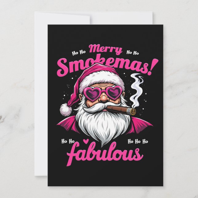 Convite Feliz Smokemas Papai Noel engraçado com charuto gr (Frente)