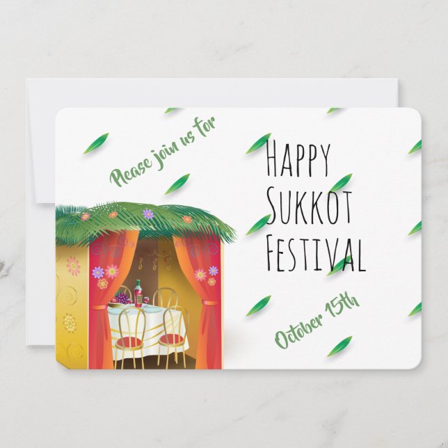 Convite Feliz Sukkah Lulav e Etrog Watercolor (Frente)