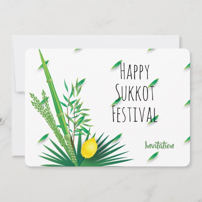 Convite Feliz Sukkot Lulav e Etrog Aquarela (Frente)