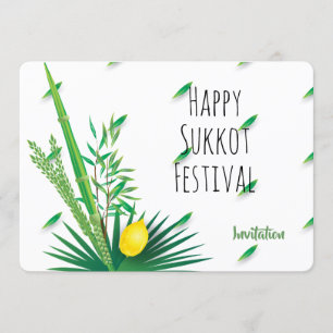 Convite Feliz Sukkot Lulav e Etrog Aquarela