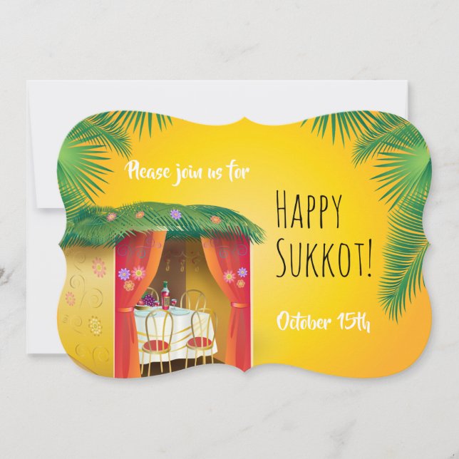 Convite Feliz Sukkot Sukkah Lulav e Etrog Aquarela (Frente)