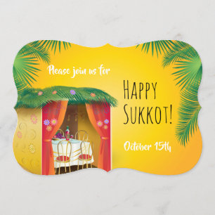 Convite Feliz Sukkot Sukkah Lulav e Etrog Aquarela
