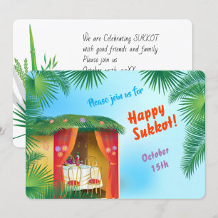 Convite Feliz Sukkot Sukkah Lulav e Etrog Aquarela