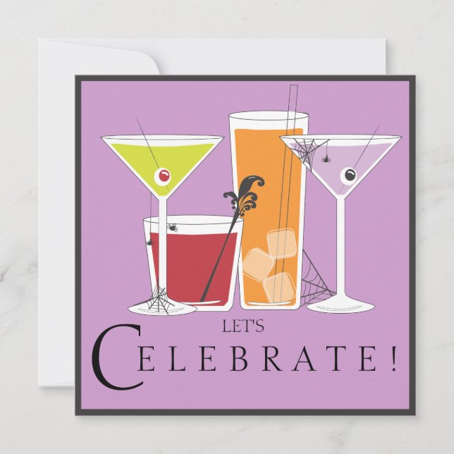 Convite Feliz Vamos de Halloween Celebrar Cocktails Spooky (Frente)