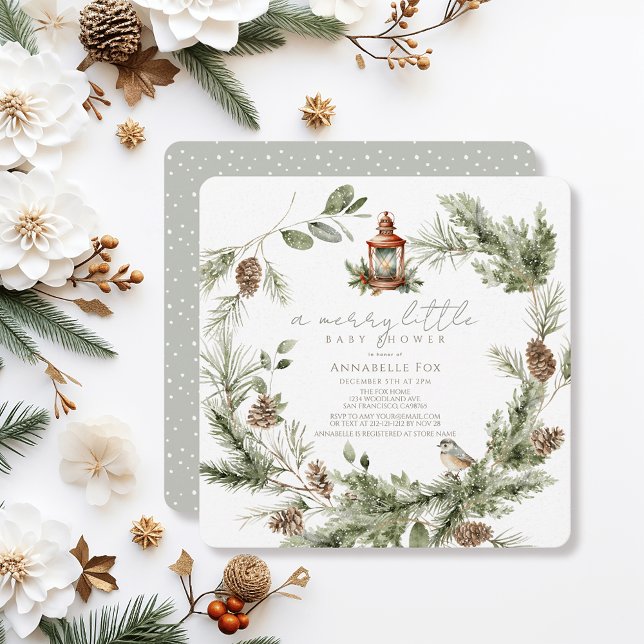 Convite Feliz Verde por Wreath Pequeno Chá de fraldas (Criador carregado)