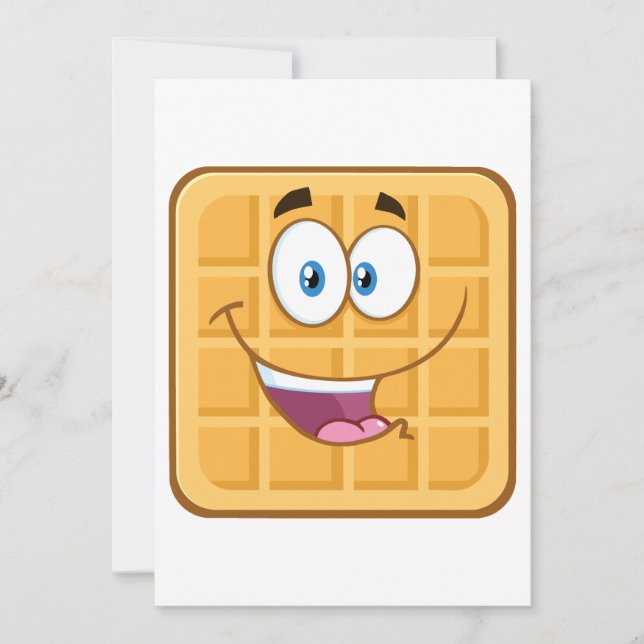 Convite Feliz Waffle Kawaii Sorriso Comida de Café da Manh (Frente)