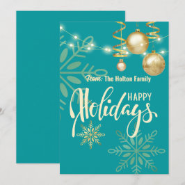 Convite Felizes feriados flocos de neve dourados e enfeite