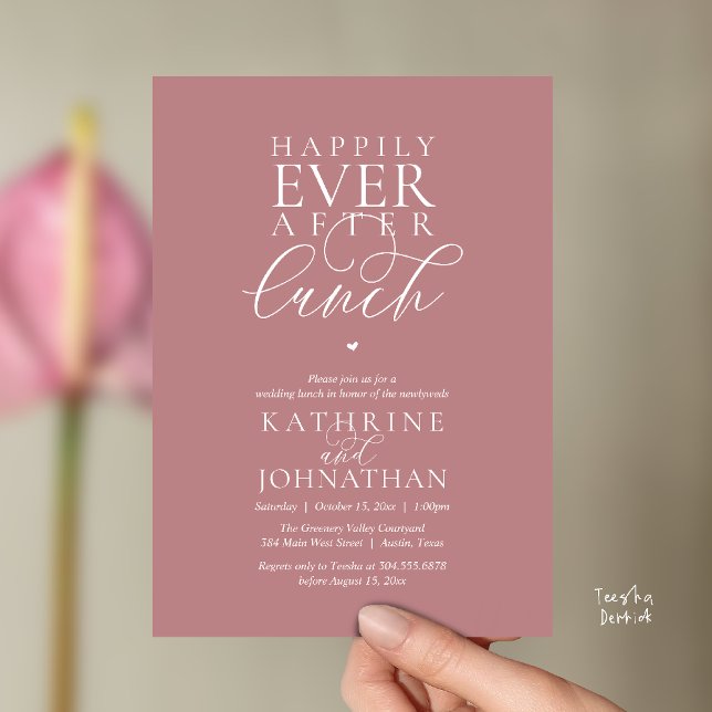 Convite Felizes para Sempre Depois do Almoço Casamento Ele (Happily Ever After Lunch Classy Wedding Elopement Invitation card in dusty rose pink)