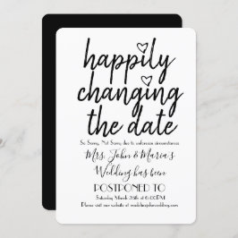 Convite Felizmente, a data de casamento é a de preto branc