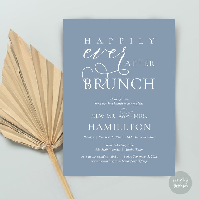 Convite Felizmente Depois Da Celebração De Casamento Poste (Happily Ever After Brunch Post Wedding Celebration Invitation Card, PDF, in Dusty Blue)