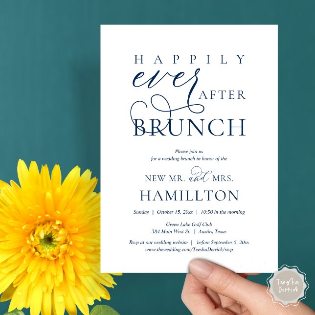 Convite Felizmente Depois Da Celebração De Casamento Poste (Happily Ever After Brunch Post Wedding Celebration Invitation Card, PDF, in Navy Blue)