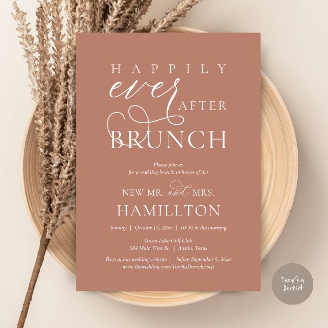 Convite Felizmente Depois Da Celebração De Casamento Poste (Happily Ever After Brunch Post Wedding Celebration Invitation Card, PDF, in Terracotta Earthy)