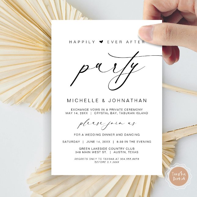 Convite Felizmente Depois Da Festa Jante, Elopemento De Ca (Happily Ever After Party, Wedding Elopement Dinner Brunch Invitation Card, PDF, Black and WHite)