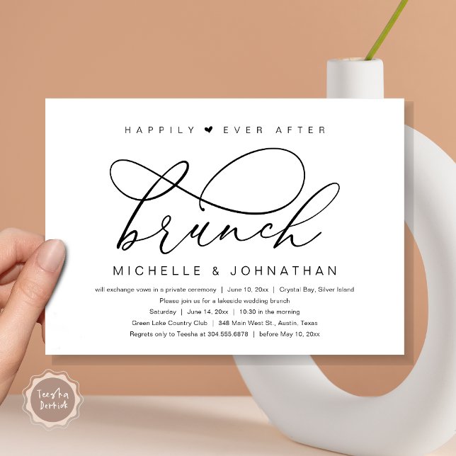 Convite Felizmente Depois De Brunch, Partido Romântico Mod (Happily Ever After Brunch Party, Invitation Card, Modern Romantic Wedding Elopement, Black and White)