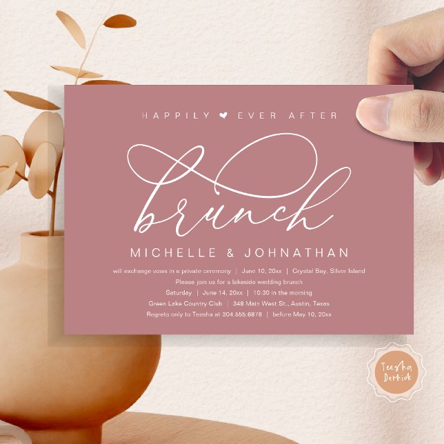 Convite Felizmente Depois De Brunch, Partido Romântico Mod (Happily Ever After Brunch Party, Invitation Card, Modern Romantic Wedding Elopement, Dusty Rose Pink)