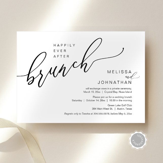 Convite Felizmente Depois De Casar O Brunch (Happily Ever After Wedding Elopement Brunch Invitation Card, Modern Romantic, Editable Downloadable)