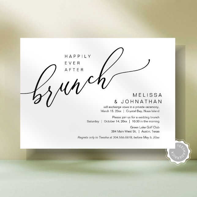 Convite Felizmente Depois De Casar O Brunch (Happily Ever After Romantic Wedding Elopement Brunch Party Invitation Card, Post Wedding Template)