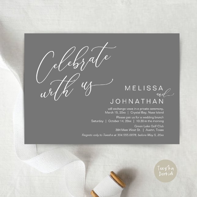 Convite Felizmente Depois De Casar O Brunch (Celebrate with us, Nothing Fancy Just Love, Romantic Wedding Brunch Invitation Card PDF Dark Grey)
