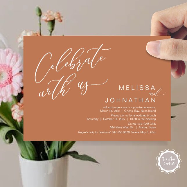 Convite Felizmente Depois De Casar O Brunch (Celebrate with us, Nothing Fancy Just Love, Romantic Wedding Brunch Invitation Card PDF Copper Brown)