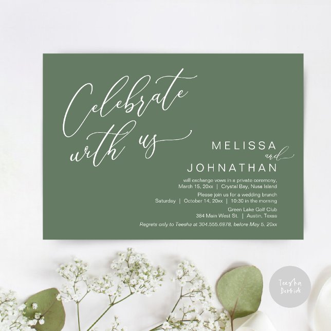 Convite Felizmente Depois De Casar O Brunch (Celebrate with us, Nothing Fancy Just Love, Romantic Wedding Brunch Invitation Card PDF Sage Green)