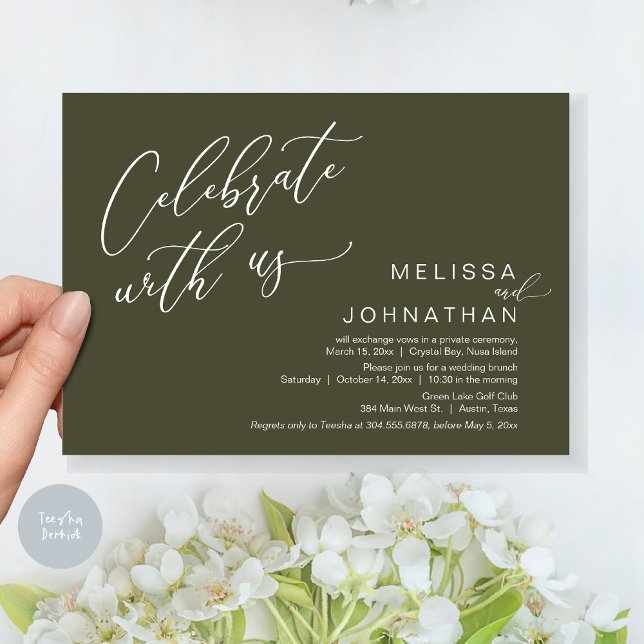 Convite Felizmente Depois De Casar O Brunch (Celebrate with us, Nothing Fancy Just Love, Romantic Wedding Brunch Invitation Card PDF Olive Green)