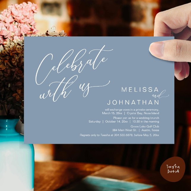Convite Felizmente Depois De Casar O Brunch (Celebrate with us, Nothing Fancy Just Love, Romantic Wedding Brunch Invitation Card PDF Dusty Blue)