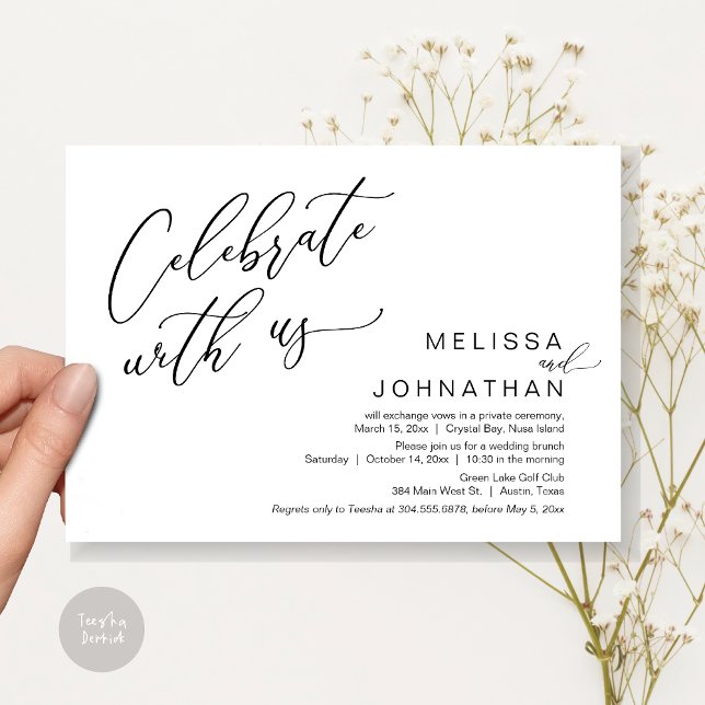Convite Felizmente Depois De Casar O Brunch (Celebrate with us, Nothing Fancy Just Love, Romantic Wedding Brunch Invitation Card PDF Black White)