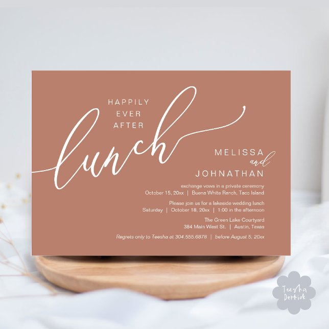 Convite Felizmente Depois Do Almoço Casamento Poste Românt (Happily Ever After Lunch Romantic Post Wedding Invitation Card PDF in Earthy Brown Terracotta)
