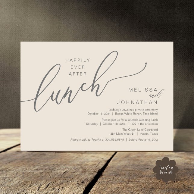Convite Felizmente Depois Do Almoço Casamento Poste Românt (Happily Ever After Lunch Romantic Post Wedding Invitation Card PDF in Crean Grey)