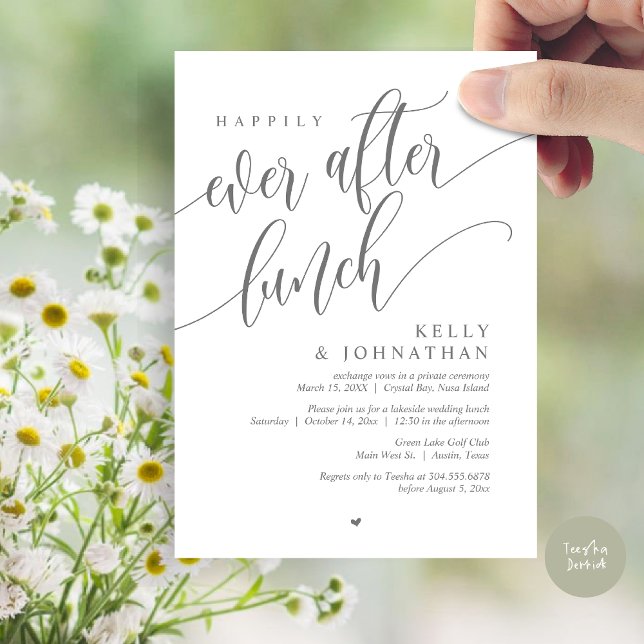 Convite Felizmente Depois Do Almoço De Casamento, Cinza Es (Happily Ever After Lunch Invitation Card, PDF, Post Wedding Celebration, in Classy Dark Grey)