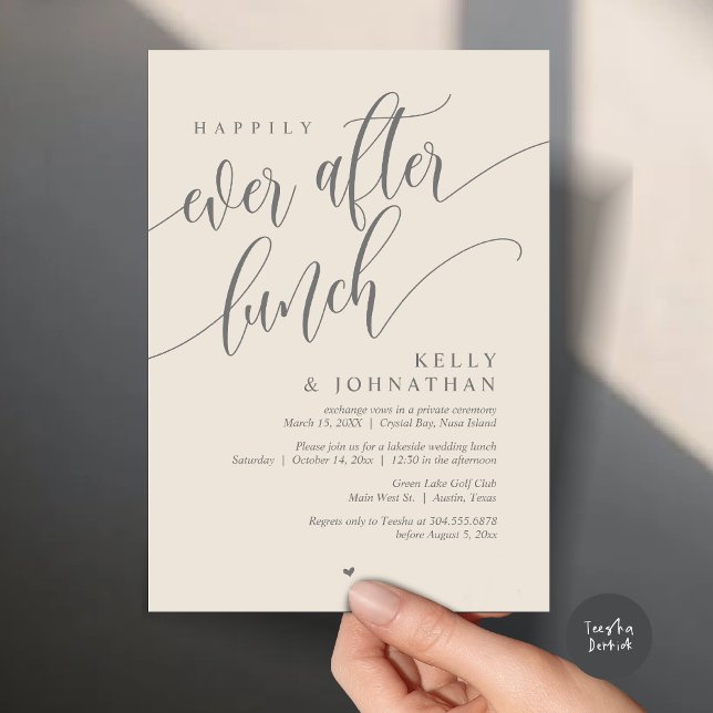 Convite Felizmente Depois Do Almoço De Casamento, Creme De (Happily Ever After Lunch Invitation Card, PDF, Post Wedding Celebration, in Classy Grey and Cream)