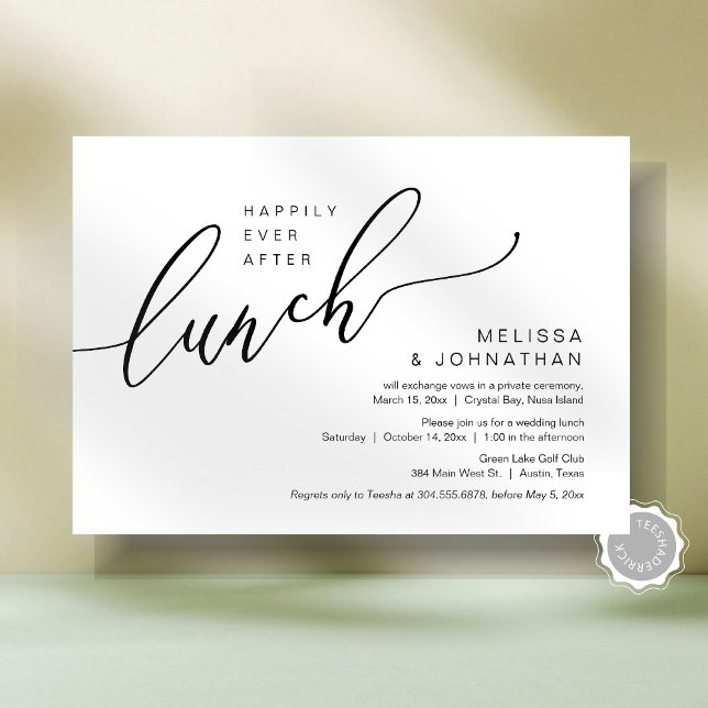 Convite Felizmente Depois Do Almoço De Elopemento De Casam (Happily Ever After Romantic Wedding Elopement Lunch Party Invitation Card, Post Wedding Template)