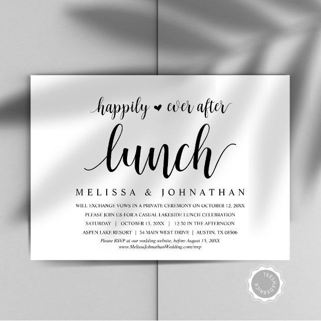 Convite Felizmente Depois Do Almoço De Elopemento De Casam (Happily Ever After Wedding Elopement Lunch Celebration Invitation Card, Downloadable, Modern Rustic)
