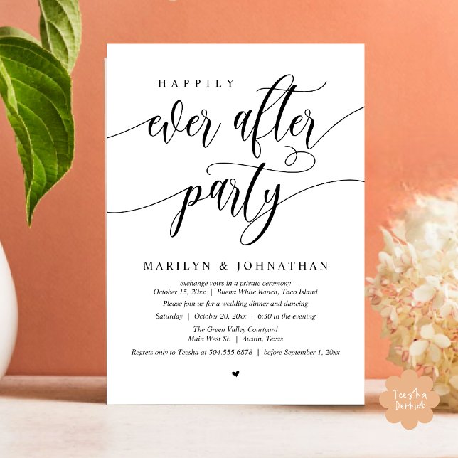 Convite Felizmente, Depois Do Alopemento Moderno De Casame (Happily Ever After Party Modern Wedding Elopement Dinner Lunch Brunch Invites Card PDF Black White)