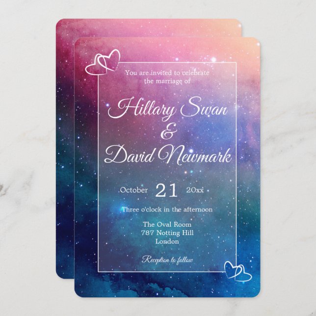 Convite Felizmente Depois Do Casamento Da Nebulosa Rosa (Frente/Verso)