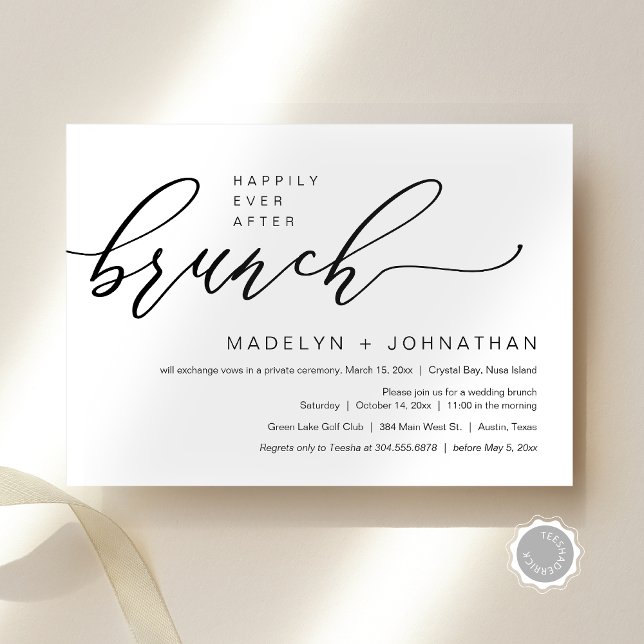 Convite Felizmente Depois Do Casamento Do Partido Brunch (Happily Ever After Wedding Elopement Brunch Party Invitation Card, Editable, Downloadable, Modern)