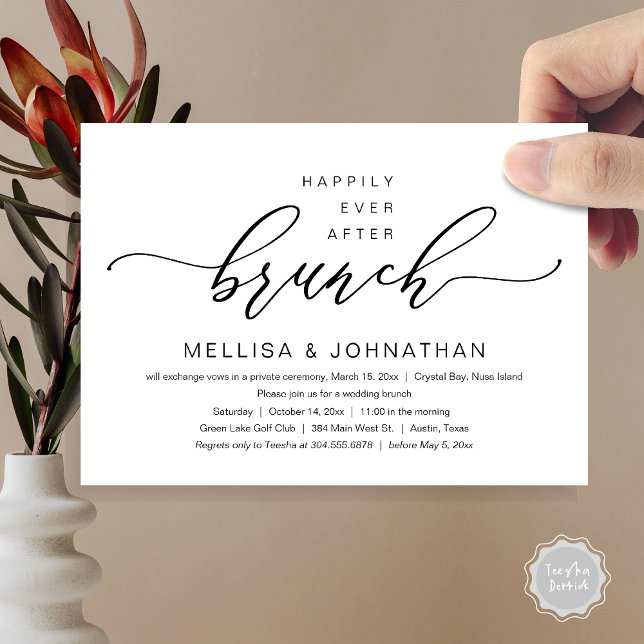 Convite Felizmente Depois Do Casamento Do Partido Brunch (Happily Ever After Wedding Brunch Invitation Card, Modern Romantic Script, in Black and White)