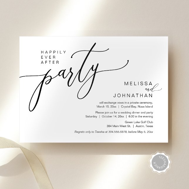 Convite Felizmente Depois Do Festa De Janto De Elopemento  (Happily Ever After Wedding Elopement Dinner Party Invitation Card, Downloadable, Modern Romantic)