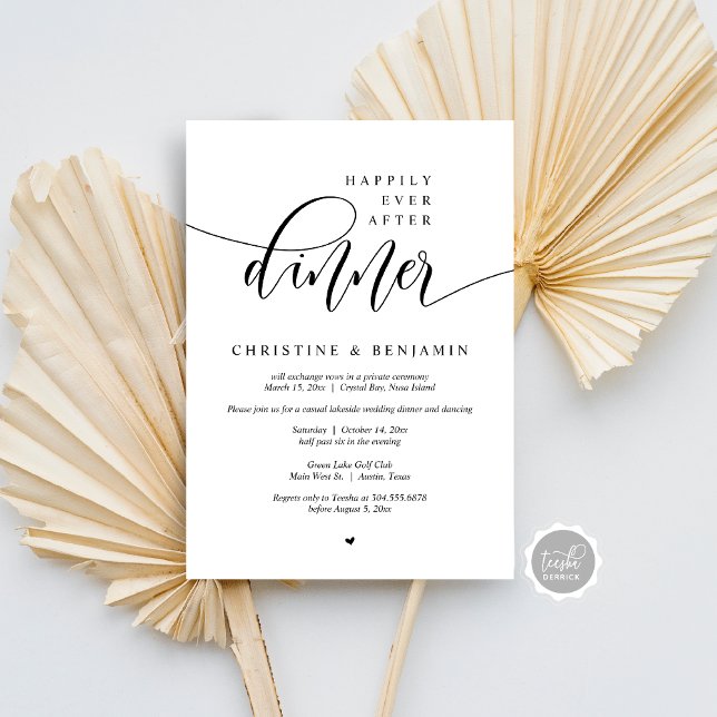 Convite Felizmente Depois Do Janto, Elopemente O Script Mo (Happily Ever After Dinner, Elopement Modern Script Invitation Card, Digital Download, Email)