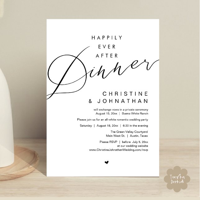 Convite Felizmente Depois do Janto Partido do Elopemento d (Happily Ever After Party Invitation Card PDF Modern Wedding Dinner Dancing Black White )