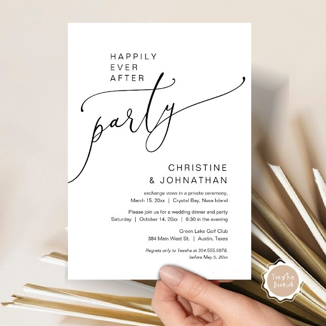 Convite Felizmente Depois Do Partido Do Elopemento De Casa (Happily Ever After Party, Modern Romantic Wedding Elopement Invitation Card, in Black and White)