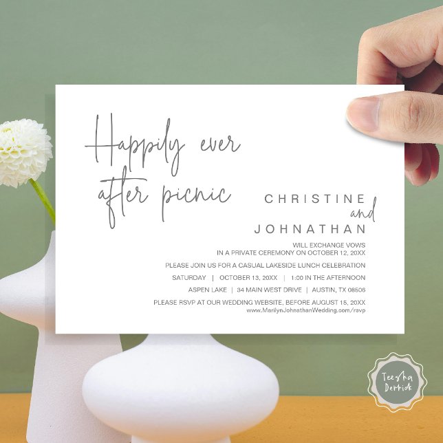 Convite Felizmente Depois Do Picnic, Do Elopemento De Casa (Happily Ever After Picnic, Wedding Celebration Invitation Card, PDF, in Dark Grey)