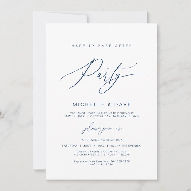 Convite Felizmente, sempre após a festa, Elopemento de fon (Frente)