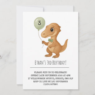 Convite Felpudo Dinossauro Marrom com Gravata Borboleta Ve