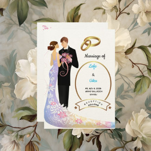Convite Felt Ecru Paper Casal and Rings Wedding