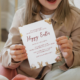Convite Felz pascoa anual de coelhos e borboletas