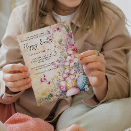 Convite Felz pascoa clássico simples de flores e ovos