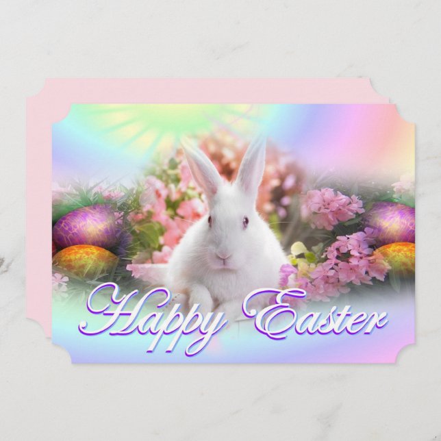 Convite Felz pascoa com coelho (Frente/Verso)