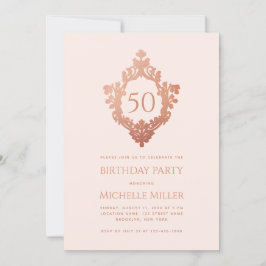 Convite Feminina Blush Rosa Rosa Dourada Crest 50º Anivers