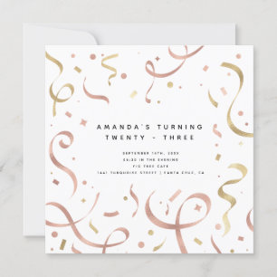 Convite Feminine Faux Gold Foil Moderno Adulto Aniversário